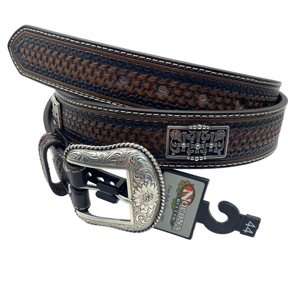 Nocona Other - Nocona Rhinestone Cross Conchos Leather Belt Men 44 Brown Western Cowboy Rodeo